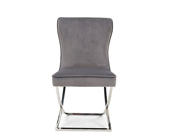 Munih Dining Chair - Grey Velvet / Chrome (Set of 2)