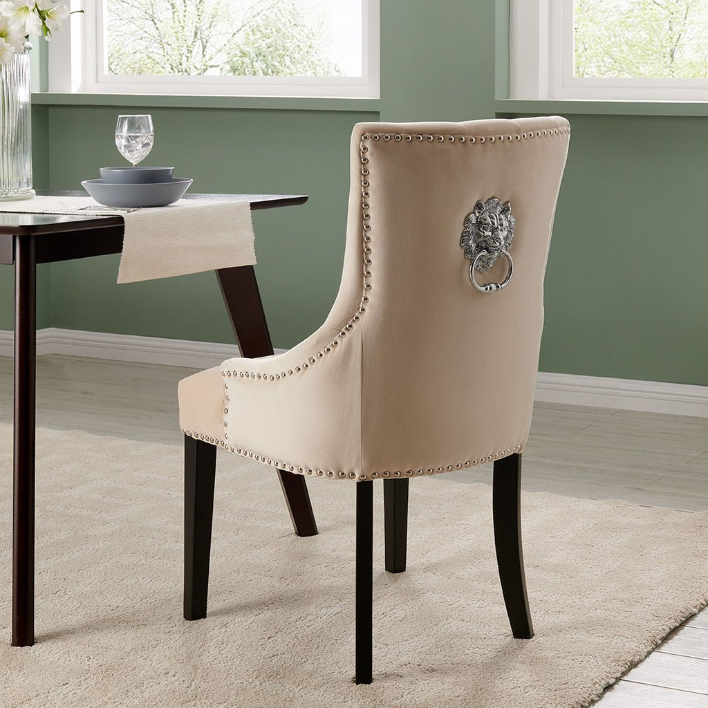 Lion Knocker Dining Chair-Cream Velvet