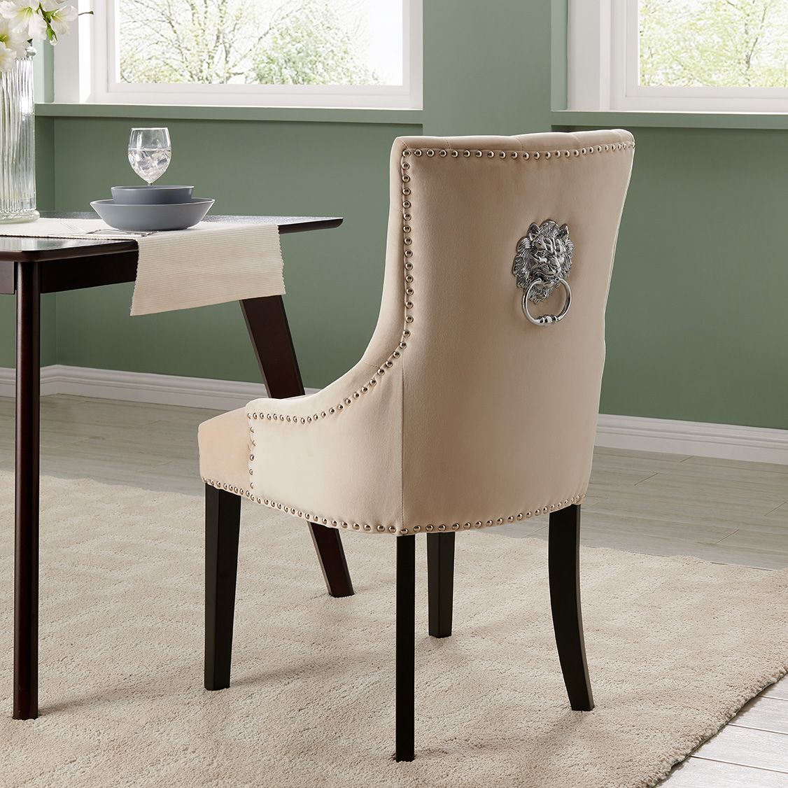 Lion Knocker Dining Chair-Cream Velvet