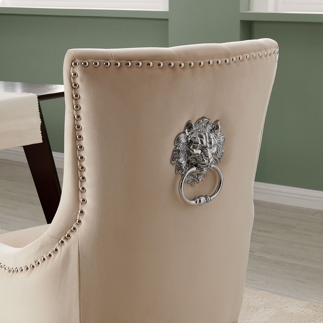 Lion Knocker Dining Chair-Cream Velvet