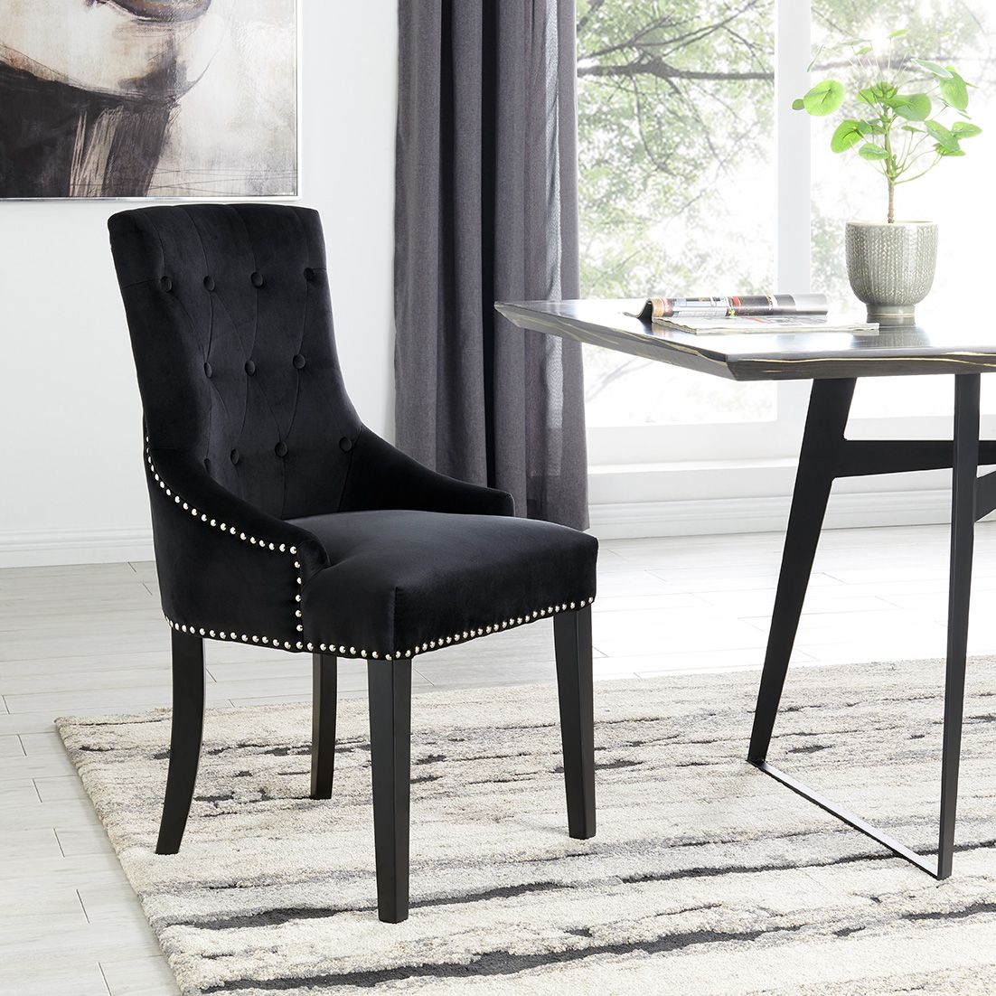 Set of 6 Lion Knocker Dining Chair-Black Velvet
