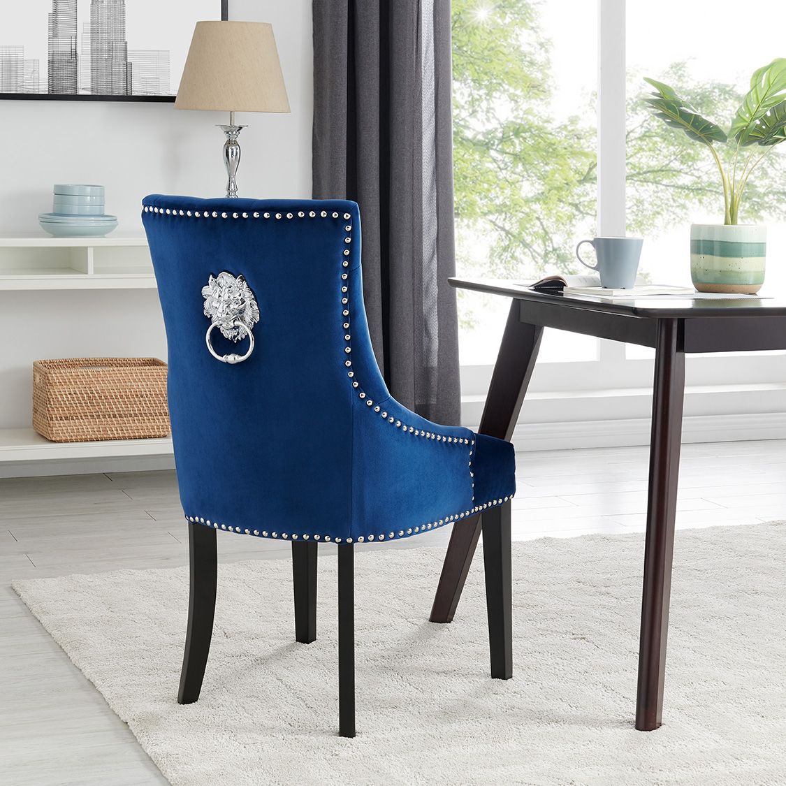 Lion Knocker Dining Chair-Royal Blue Velvet