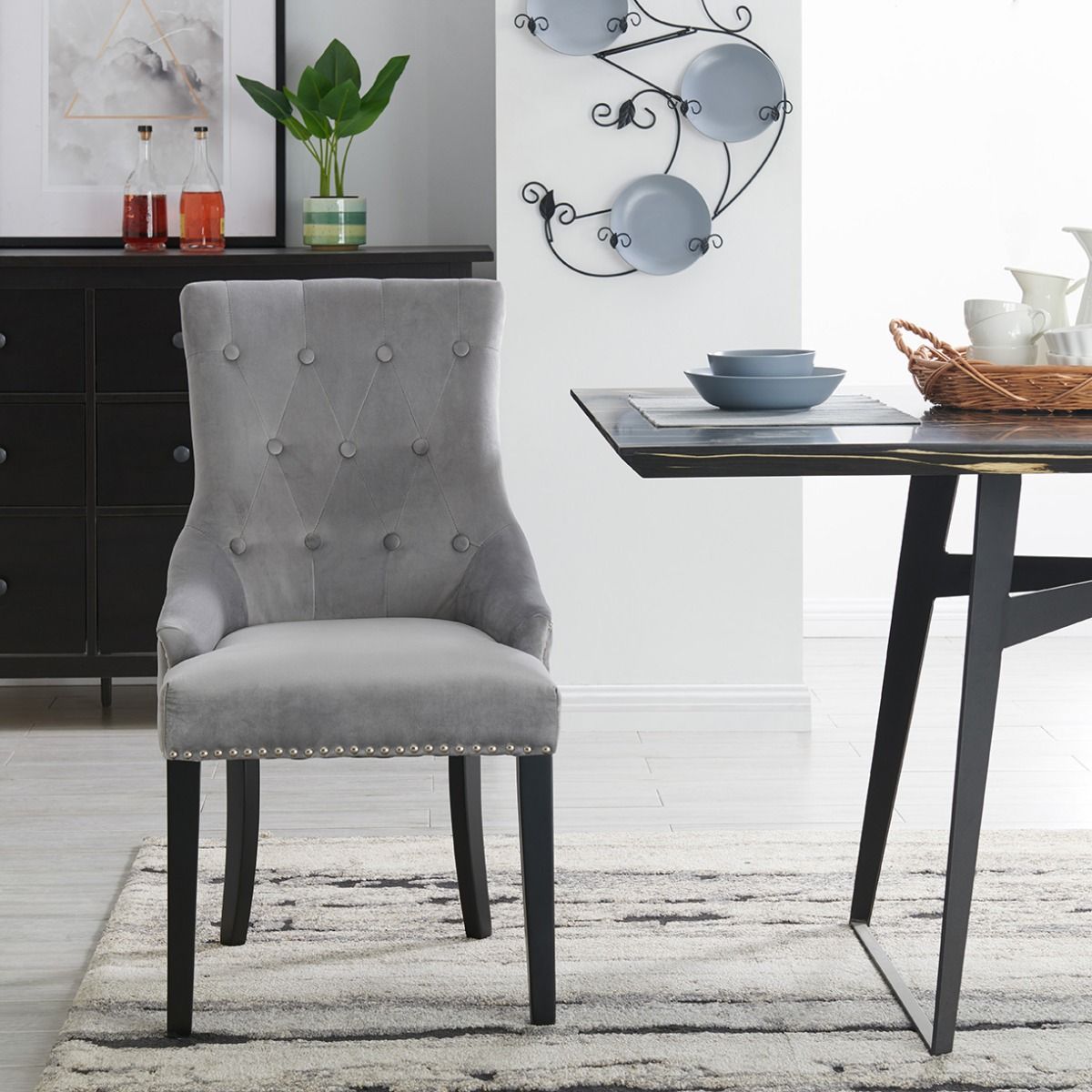 Set of 6 Lion Knocker Dining Chair-Grey Velvet