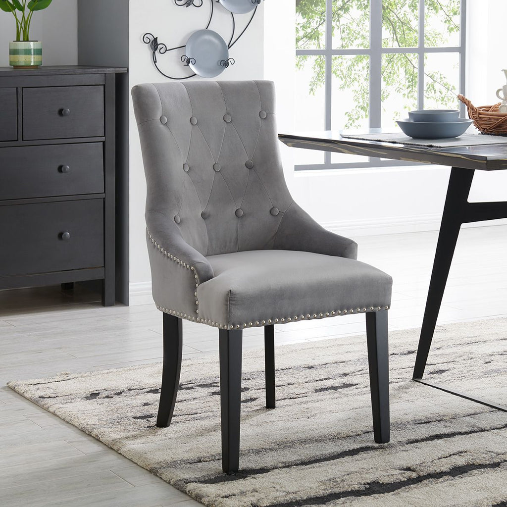 Set of 6 Lion Knocker Dining Chair-Grey Velvet