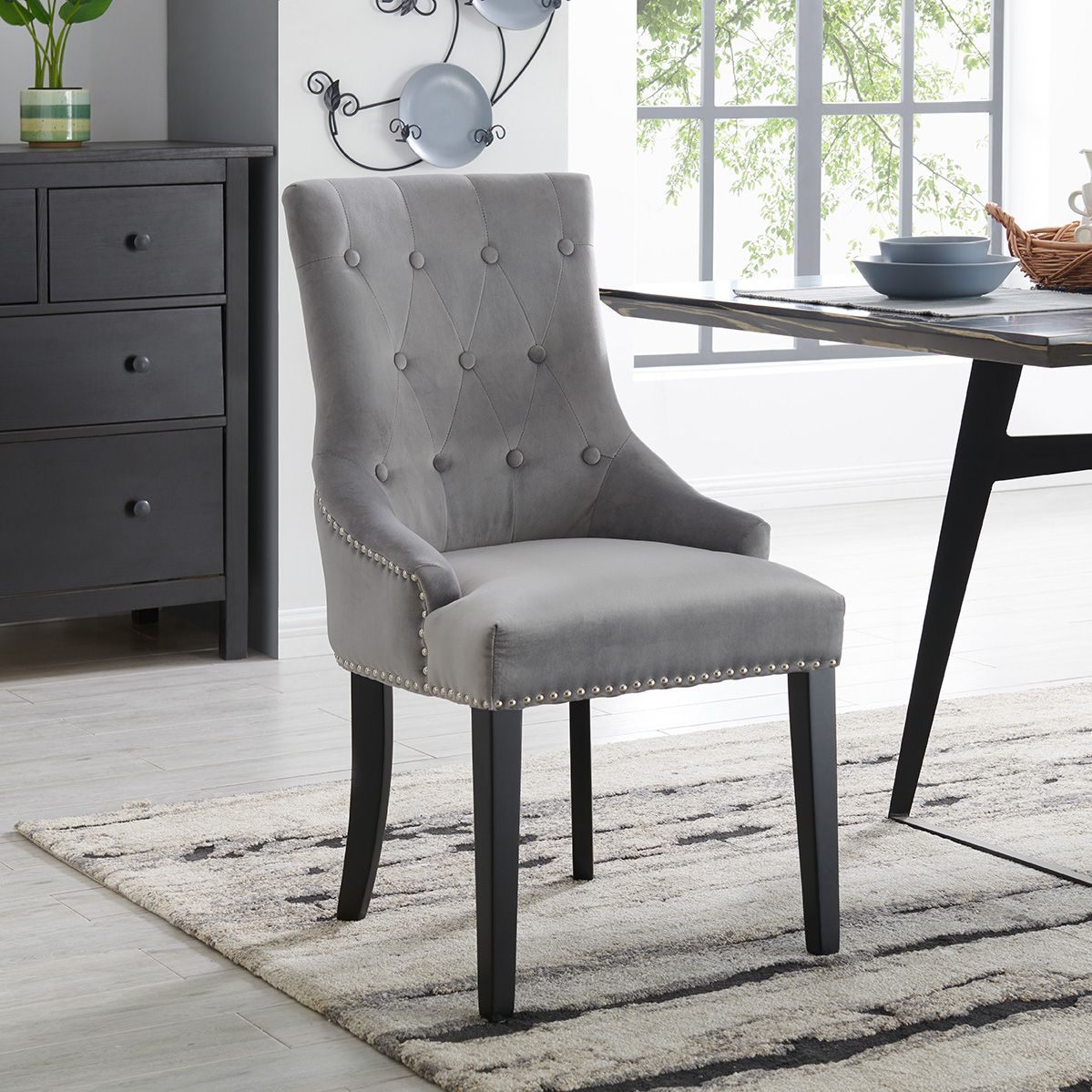 Set of 6 Lion Knocker Dining Chair-Grey Velvet