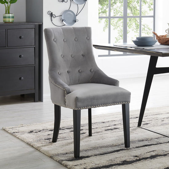 Set of 6 Lion Knocker Dining Chair-Grey Velvet
