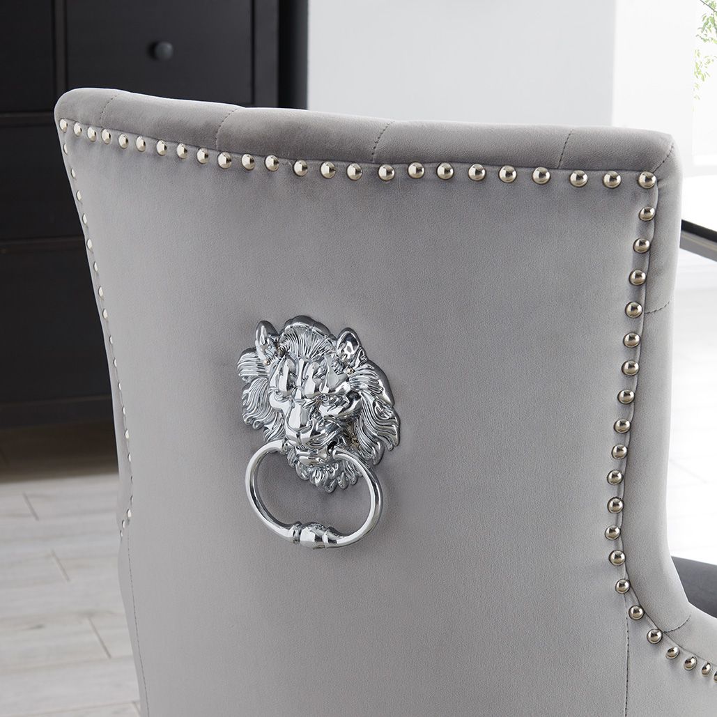 Set of 6 Lion Knocker Dining Chair-Grey Velvet